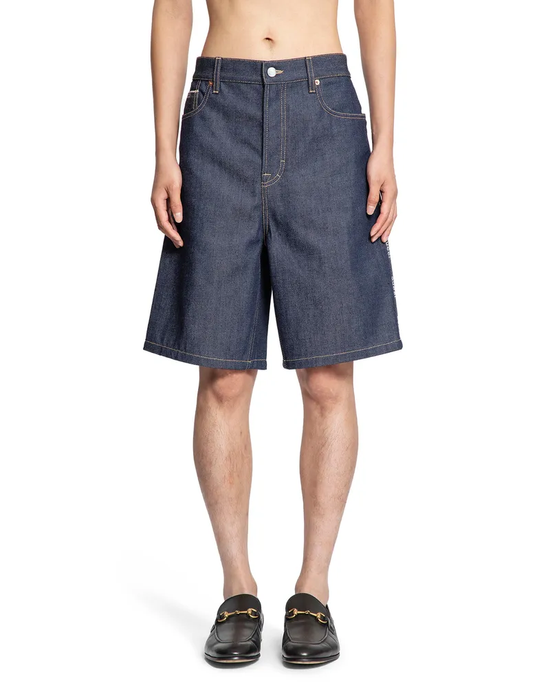 Gucci Pantaloncini di Denim con Cimosa in Cotone Blue