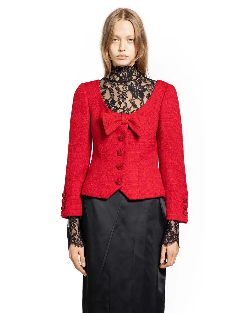 Valentino Garavani Bow Tweed Blazer Red
