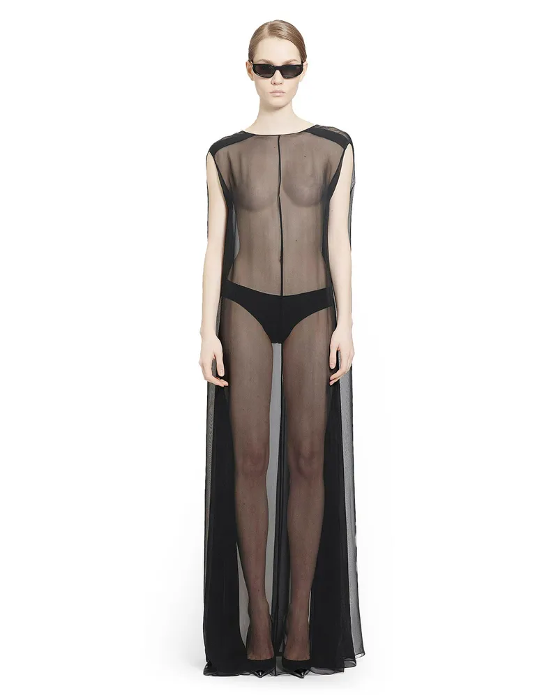 Saint Laurent Sheer Muslin Long Dress Black