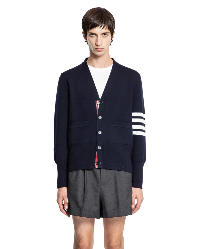 Thom Browne Milano Stitch 4-Bar Cardigan Blue