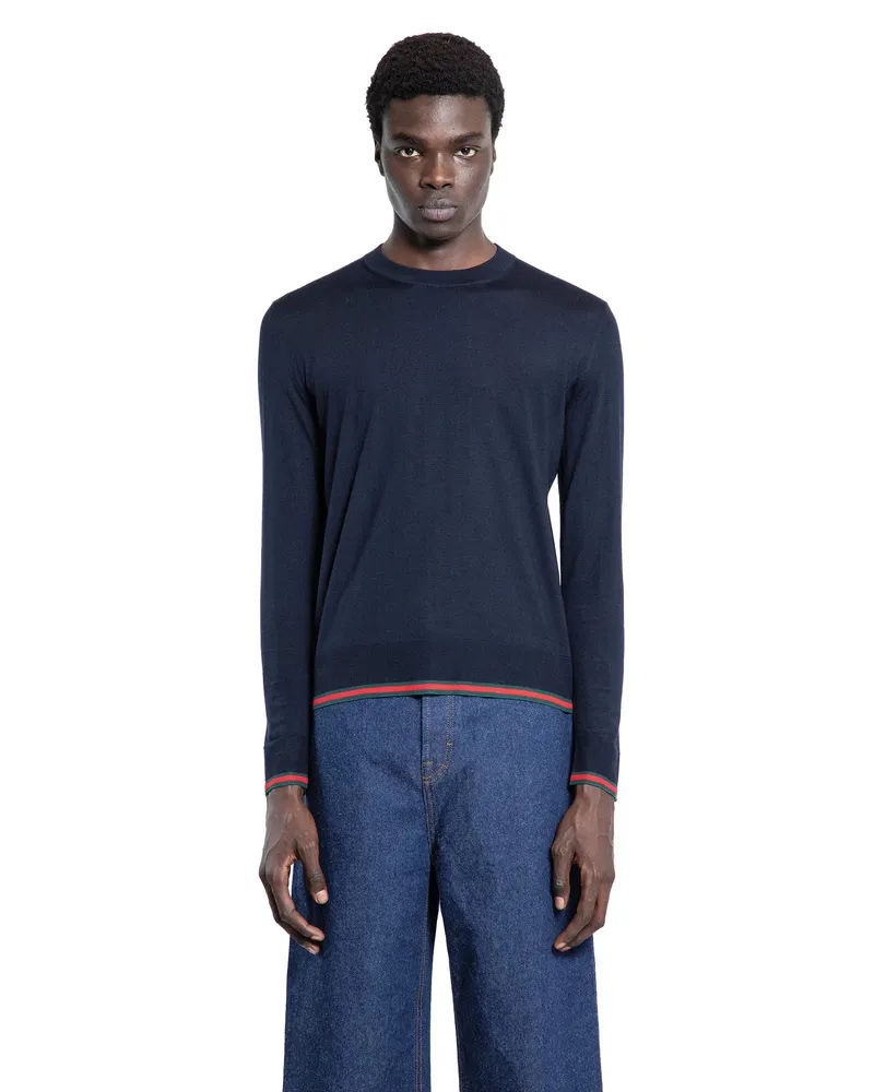 Gucci Web Fine Wool Sweater Blue