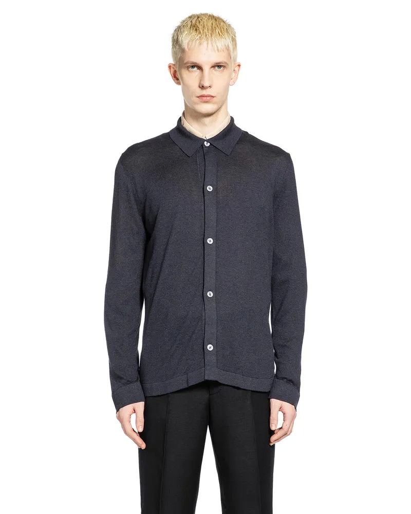 LARDINI Silk Knit Shirt Blue