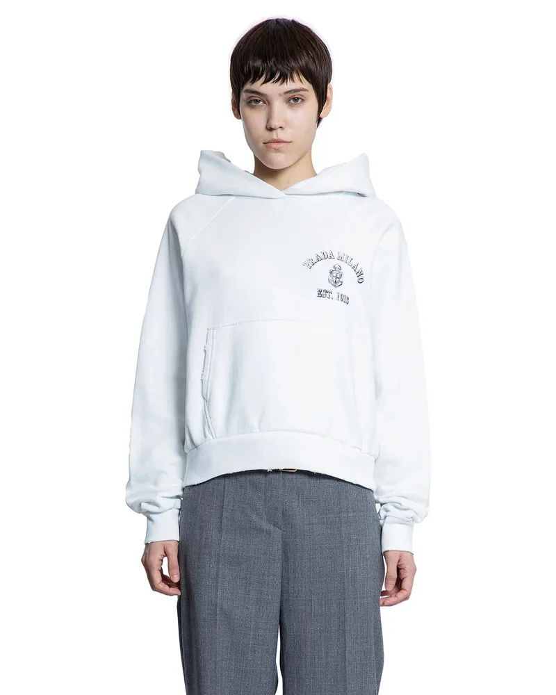 Prada College Logo Boxy hoodie White