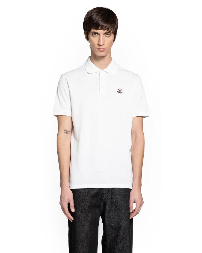 Moncler Logo Patch Cotton Piqué Polo Shirt White