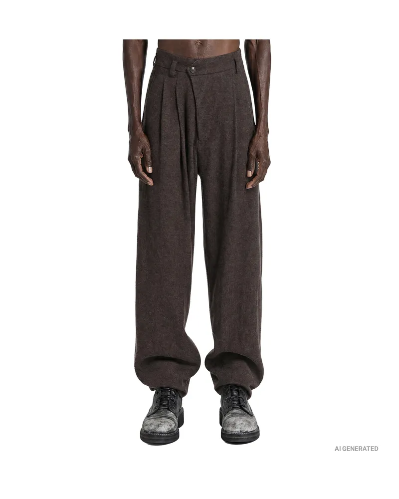 Ziggy Chen Drop Crotch Front Pleat Trousers Brown