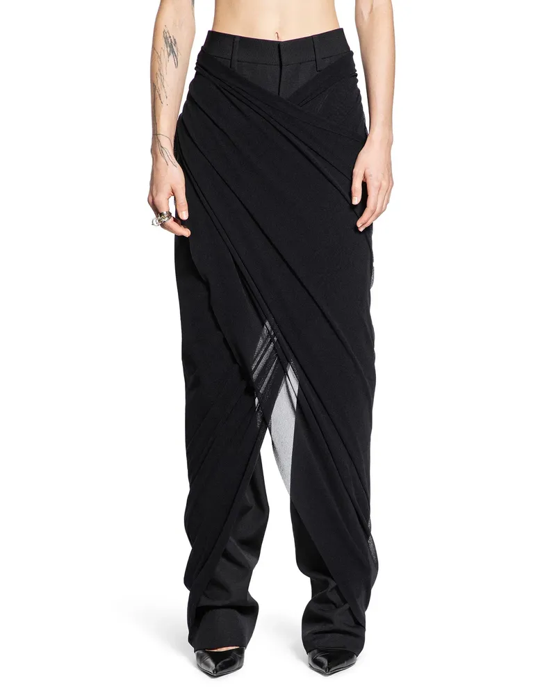Jean Paul Gaultier Tailored Pants with Mesh Sarong Black