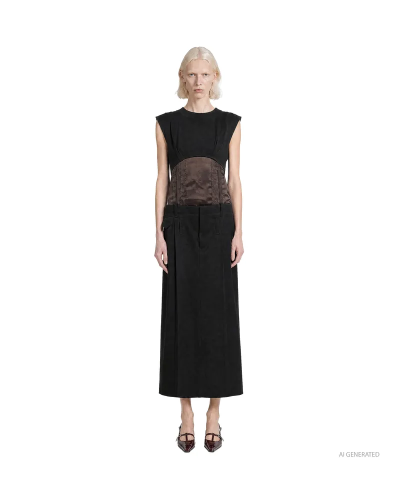 Marni Contrast Wool and Satin Dress Black