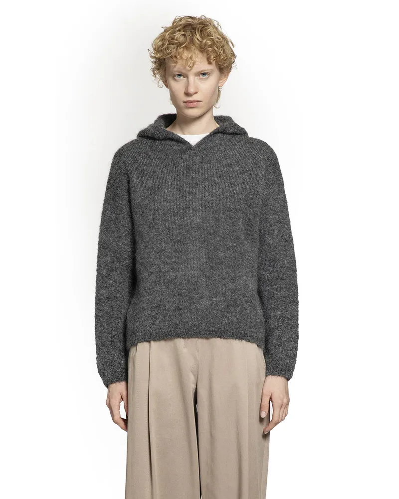 Max Mara Current Mohair Knit Hoodie Sweater Grey