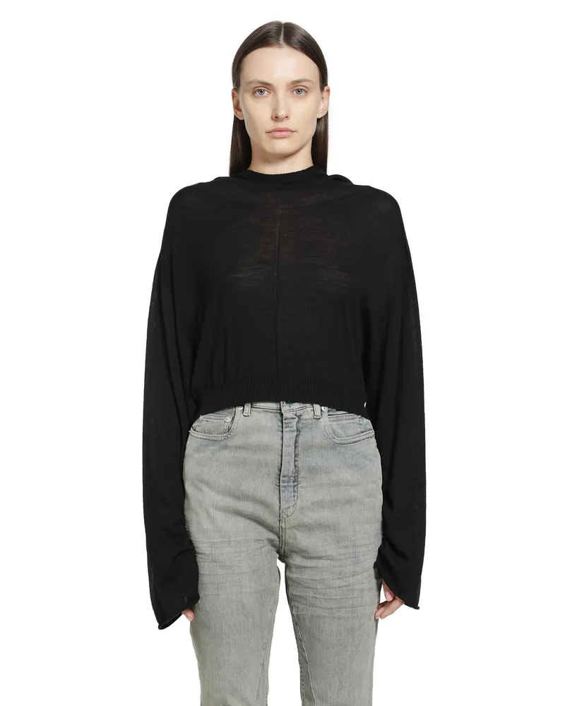 Rick Owens Tower Cropped Hooded Tunic Black