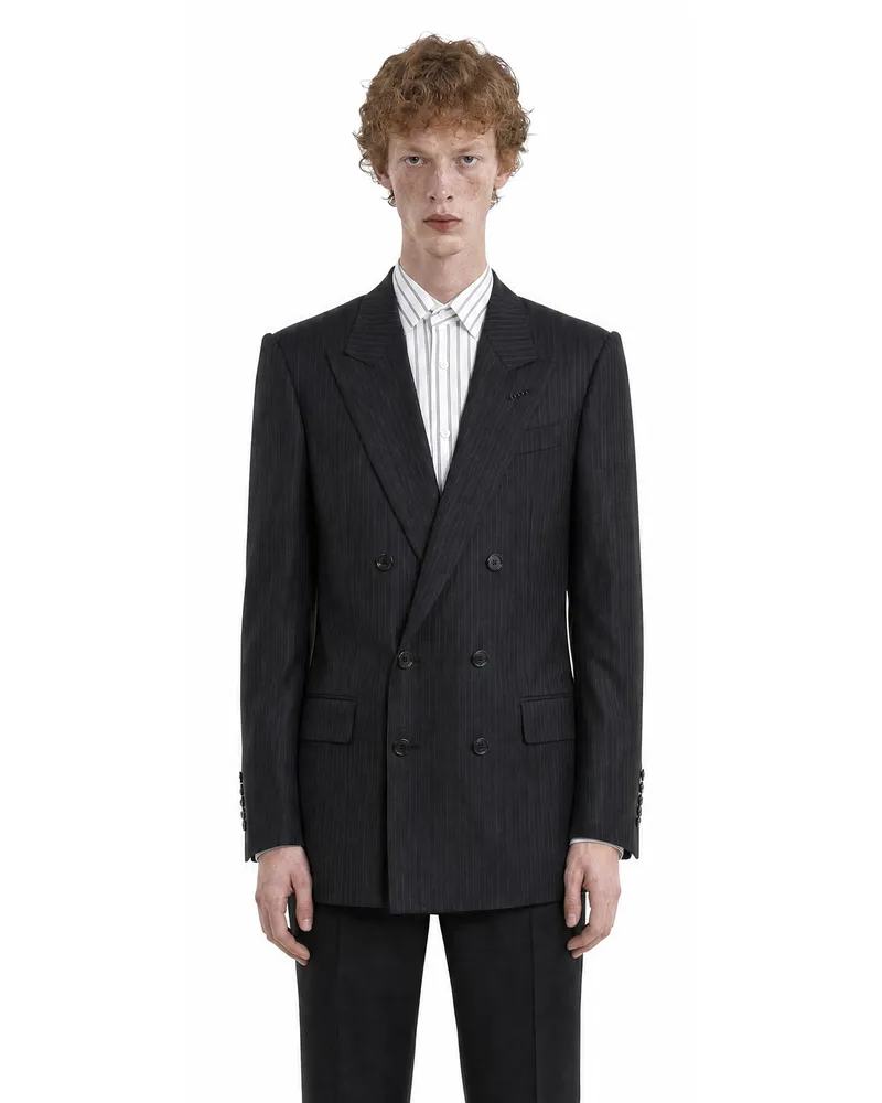 Tom Ford Saxony Herringbone Stripe Jacket Blue