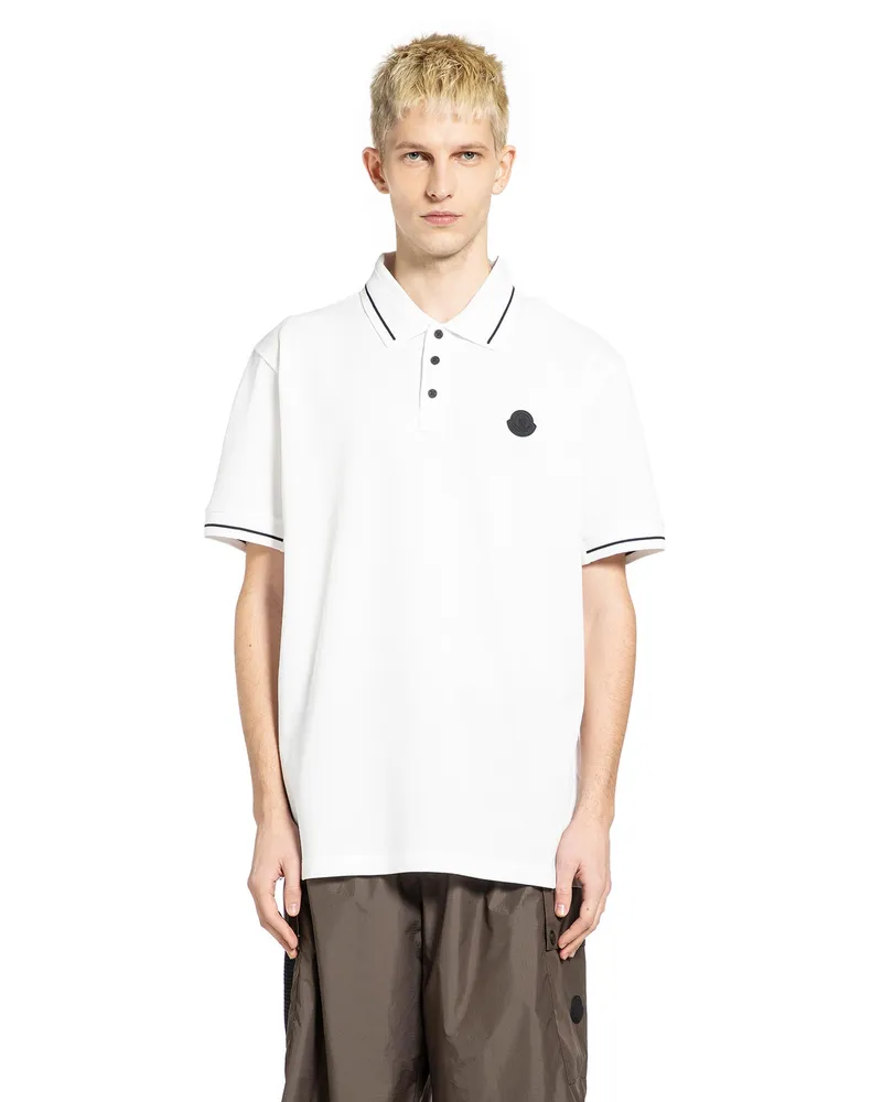 Moncler Logo Patch Cotton Polo Shirt White