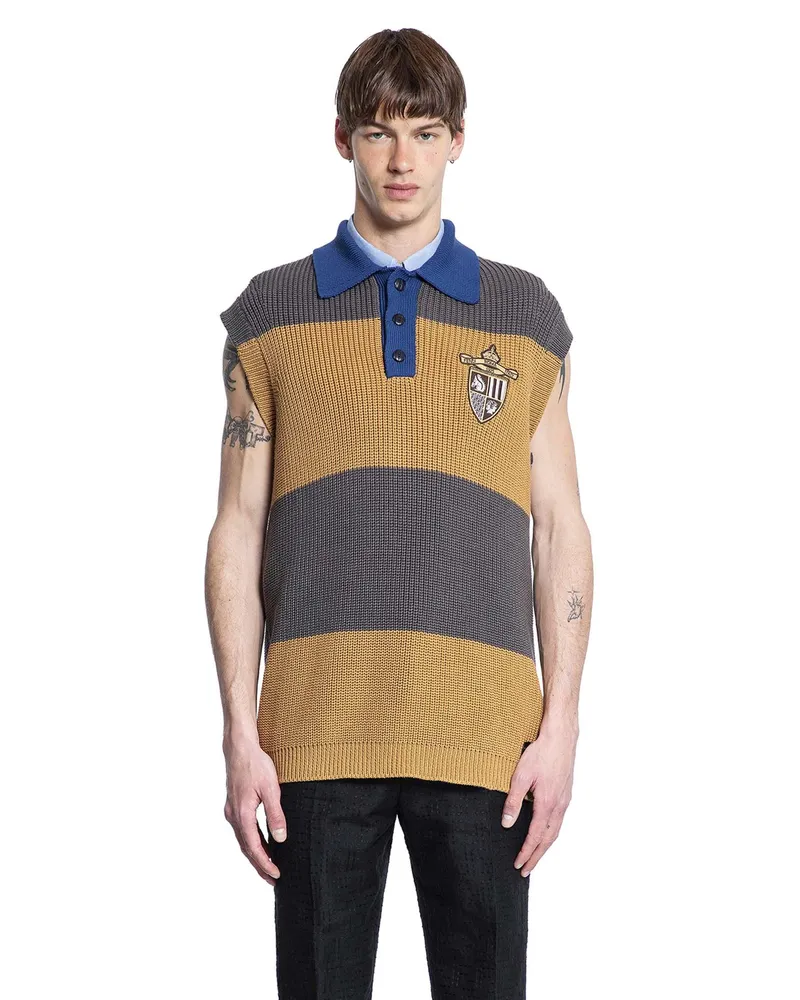 Fendi Striped Crest Logo Polo Gilet Multicolor