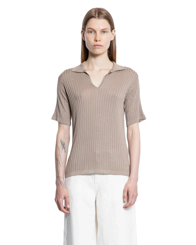 The Row Kaiomi Polo Top in Silk and Viscose Beige
