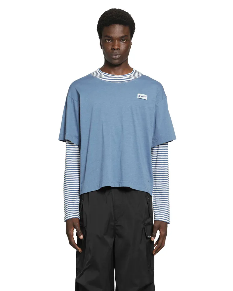 Marni Layered Cotton T-Shirt Blue