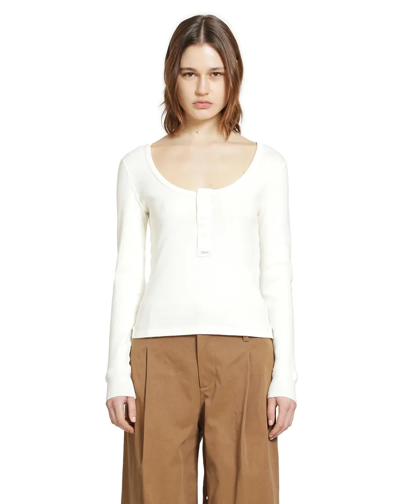 Chloé Henley Long Sleeve Top Off-white