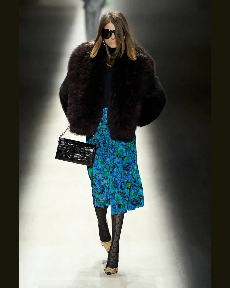 Gucci Flora Pleated Midi Skirt Blue