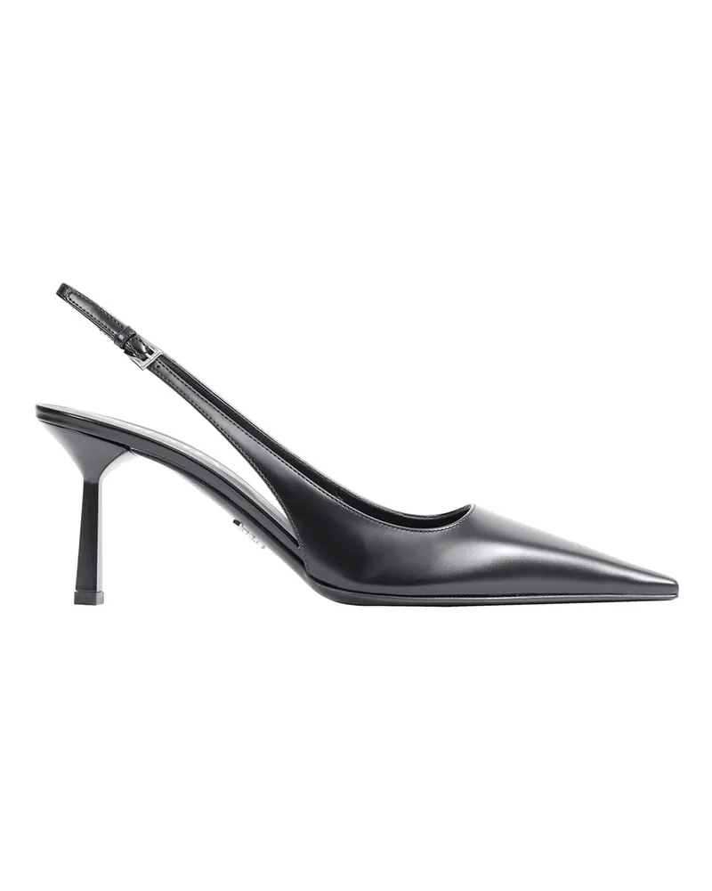 Prada Brushed Leather Slingback Pumps Black