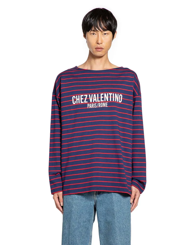 Valentino Garavani Chez  Striped Long Sleeve T-Shirt Blue