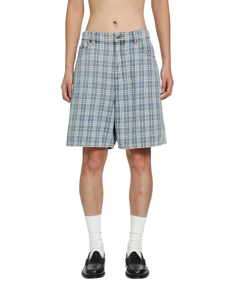 Burberry Check Denim Shorts Blue