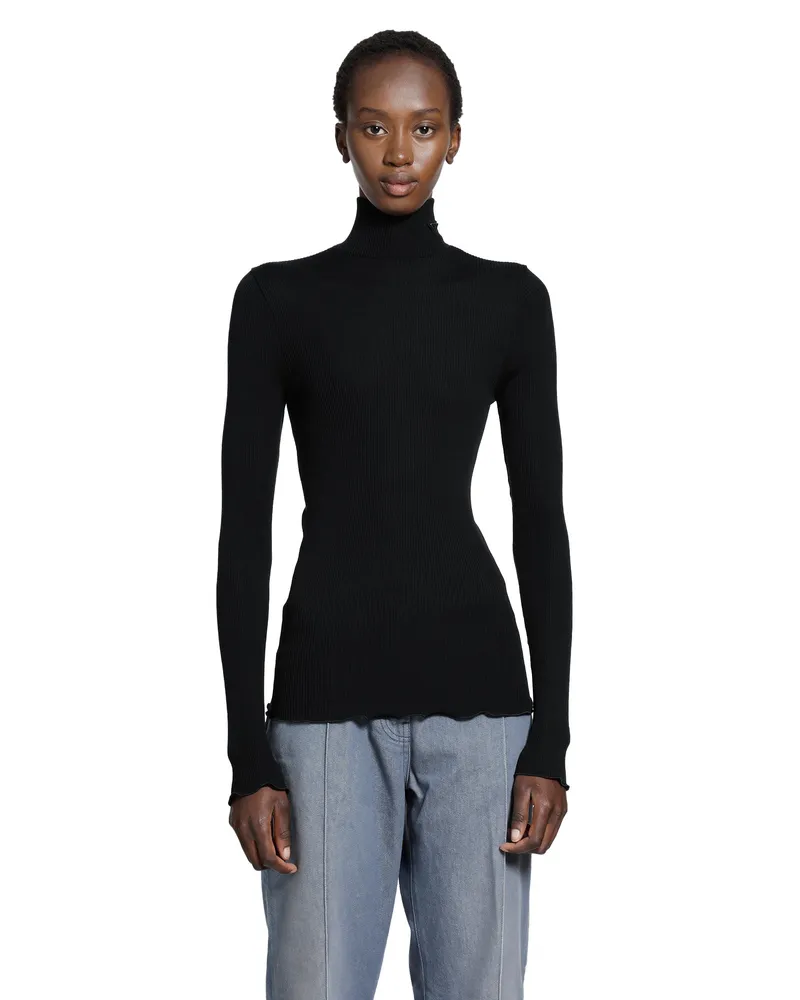 Prada Silk And Wool Turtleneck Top Black