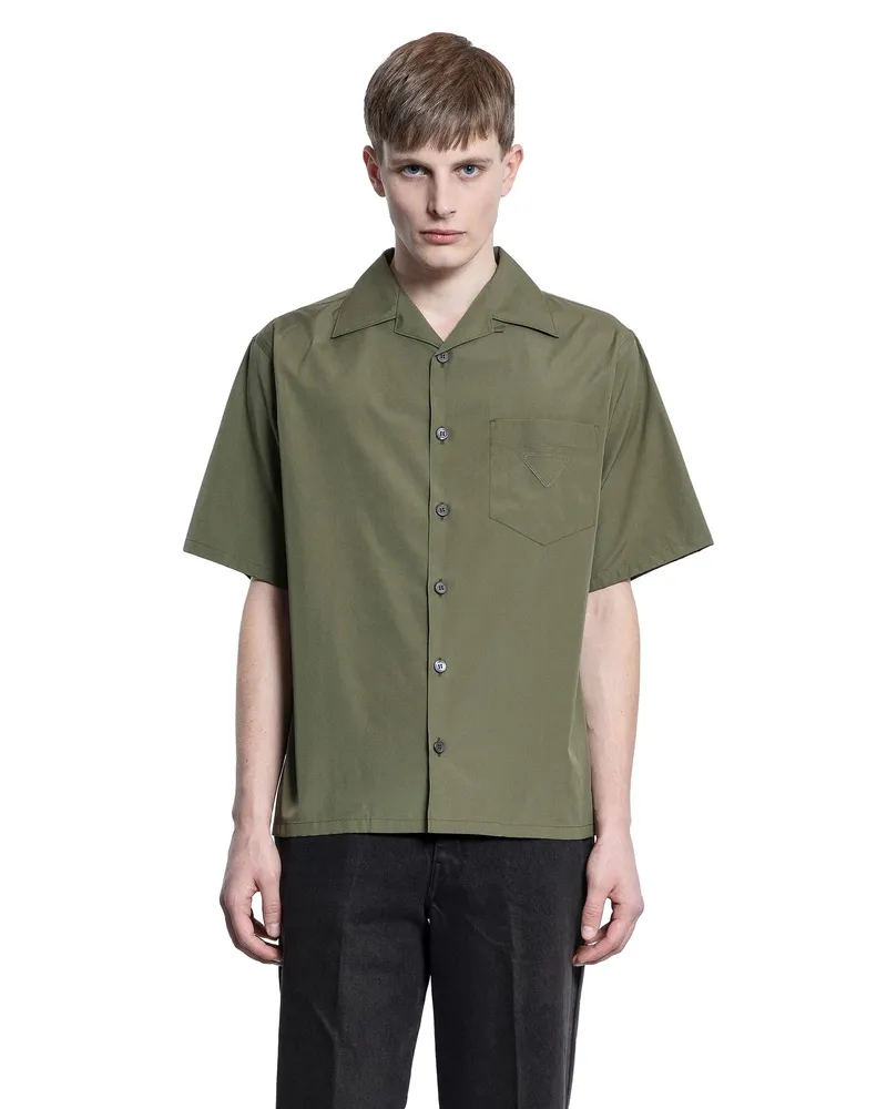 Prada Soft Cotton Poplin Pocket Shirt Green