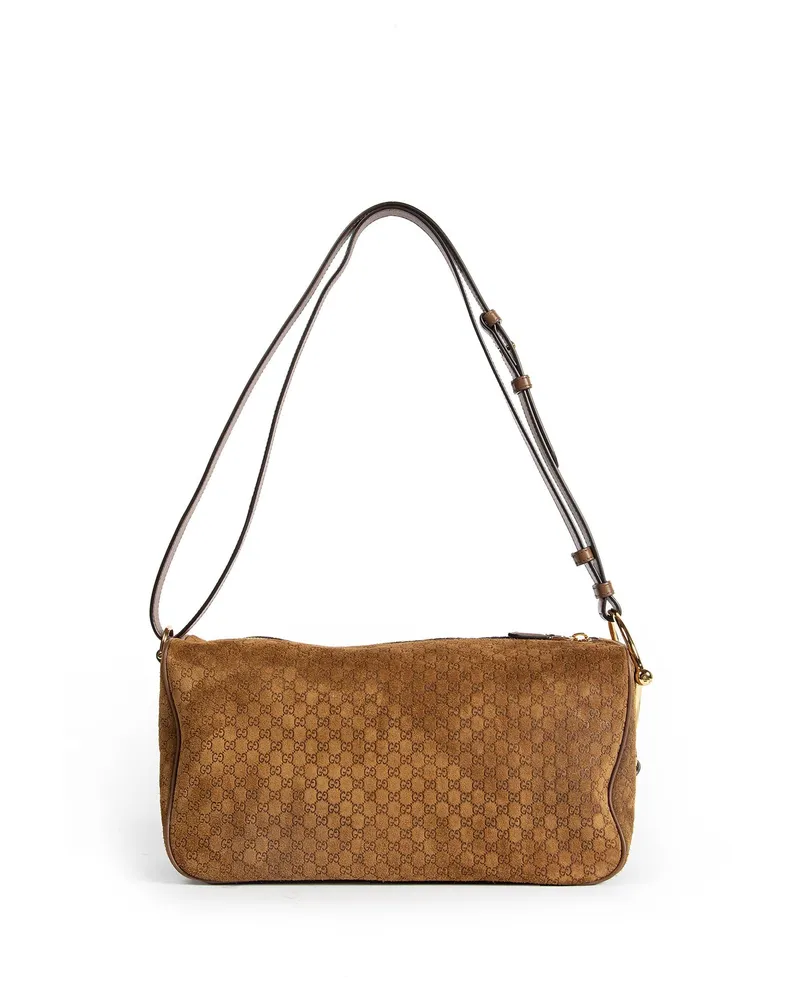 Gucci Embossed GG Suede Half Horsebit Bag Brown