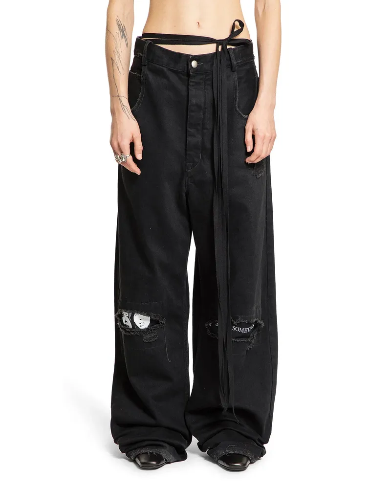 Ann Demeulemeester Jeans Polly 5 Tasche Distressed Alta Comodità Black