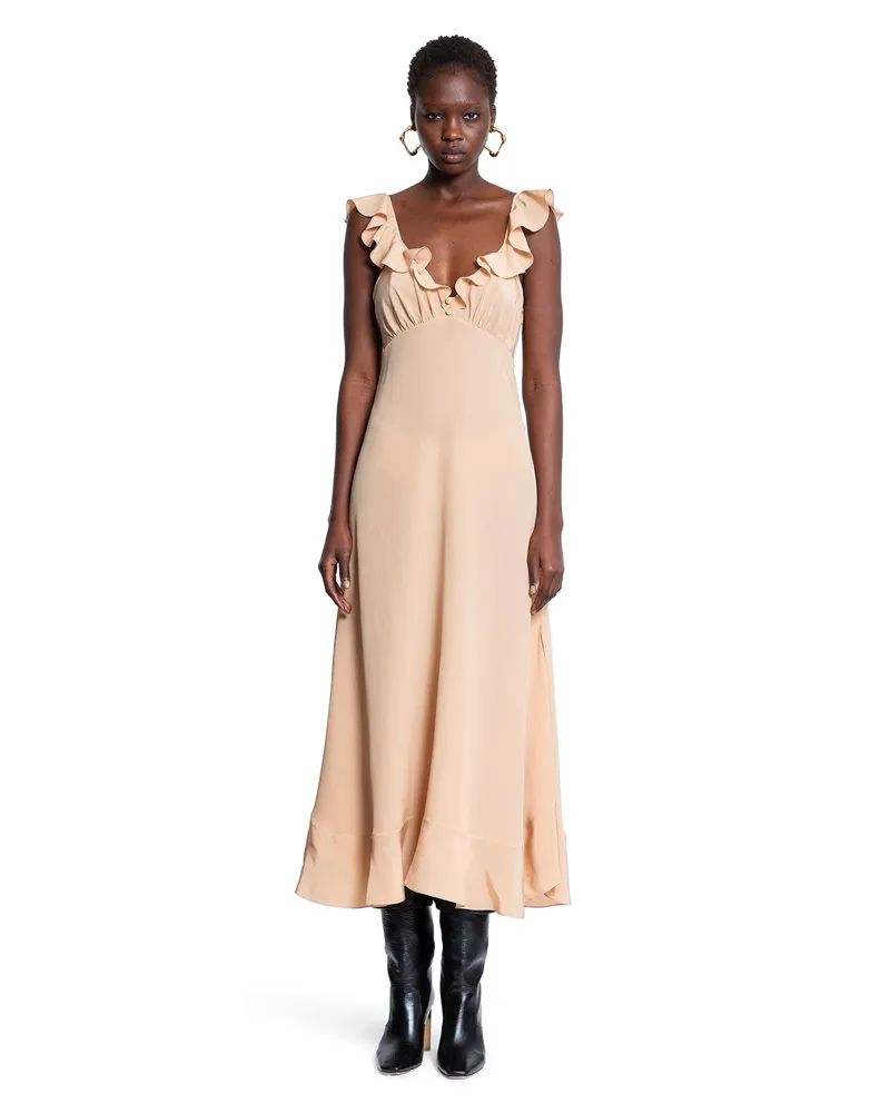 Chloé Long Sun Dress in crêpe de chine Brown