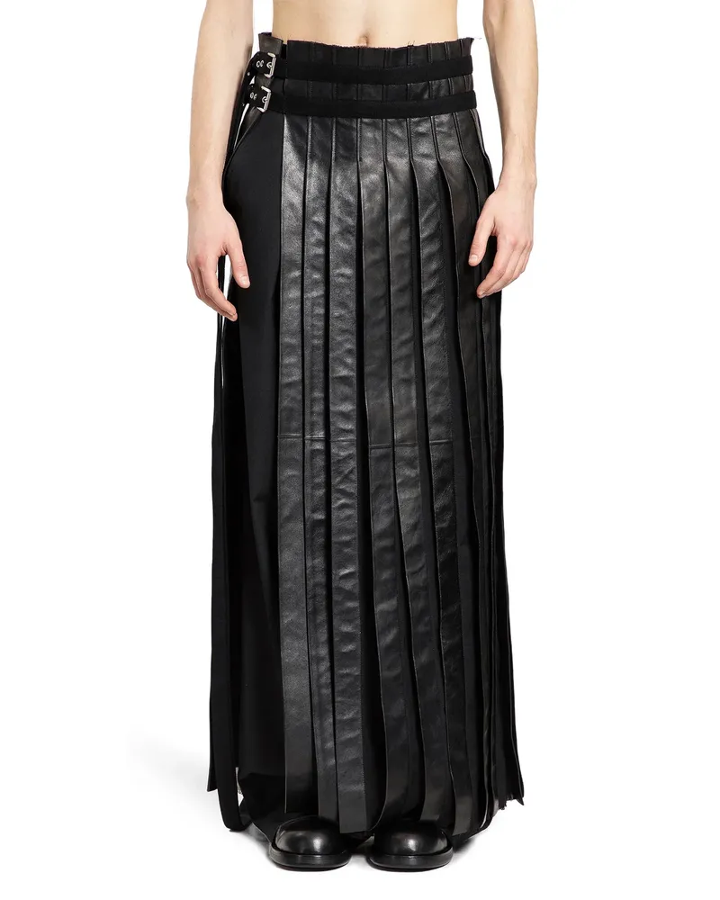 Ann Demeulemeester Ragnar Kilt in Lux Grained Leather Black