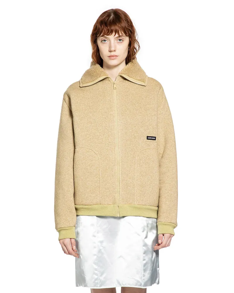 Miu Miu Cotton Fleece Zipper Blouson Jacket Beige