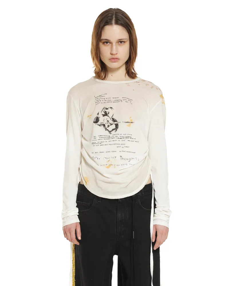 Ann Demeulemeester Dot Wrinkled Cropped Long Sleeve Top Off-white