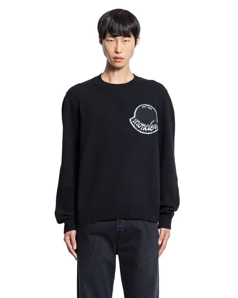 Moncler Logo Jacquard Wool Sweater Black