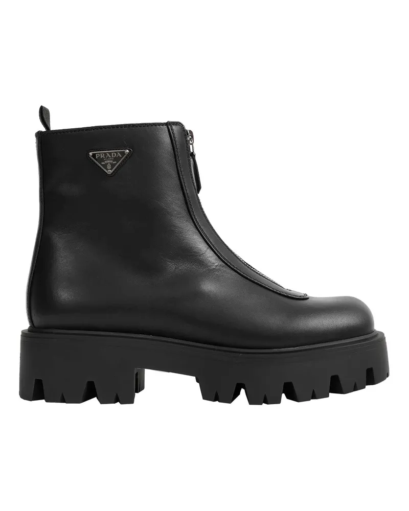 Prada Leather Zipper Booties Black