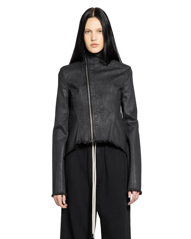 DRKSHDW by Rick Owens Asymmetric Zip Stretch Denim Jacket Black