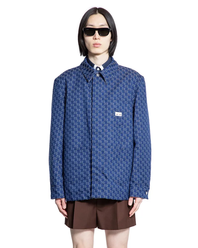 Gucci Cotton GG Jacquard Jacket Blue