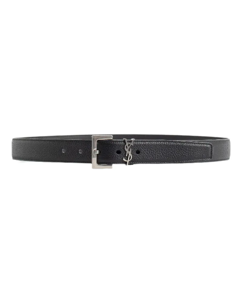 Saint Laurent Cassandre Belt in Grained Leather Black
