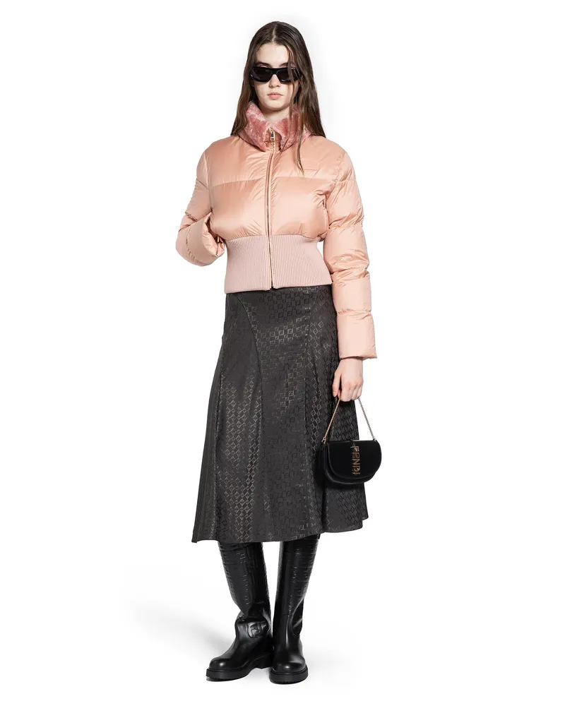 Fendi Nylon and Shearling Down Jacket Pink