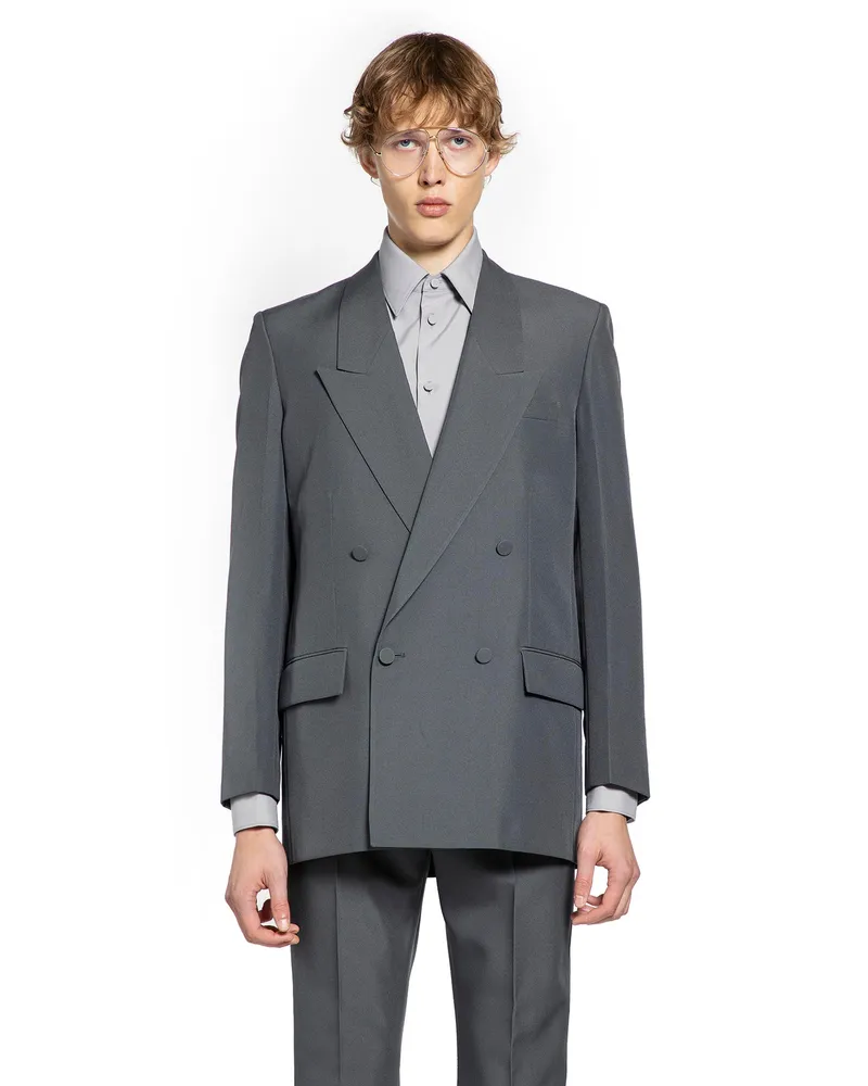 Gucci Double-Breasted Twill Blazer Grey
