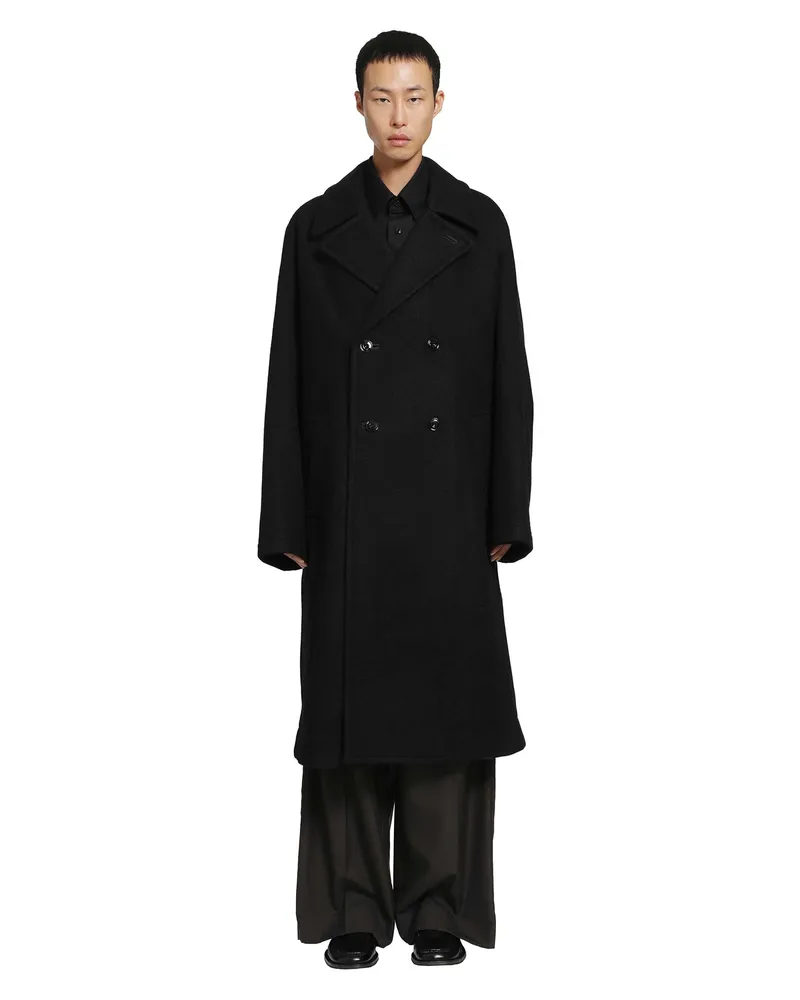 Christophe Lemaire Wool and Alpaca Double-Breasted Coat Black