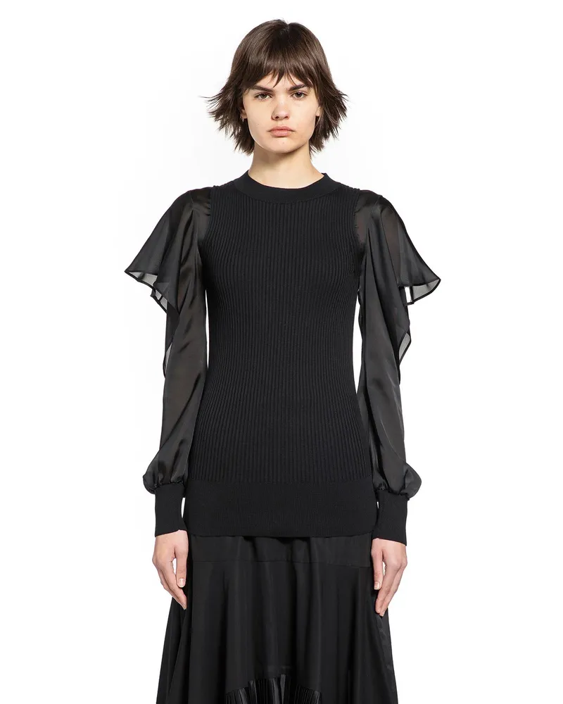 Sacai Satin x Cotton Knit Sweater Black