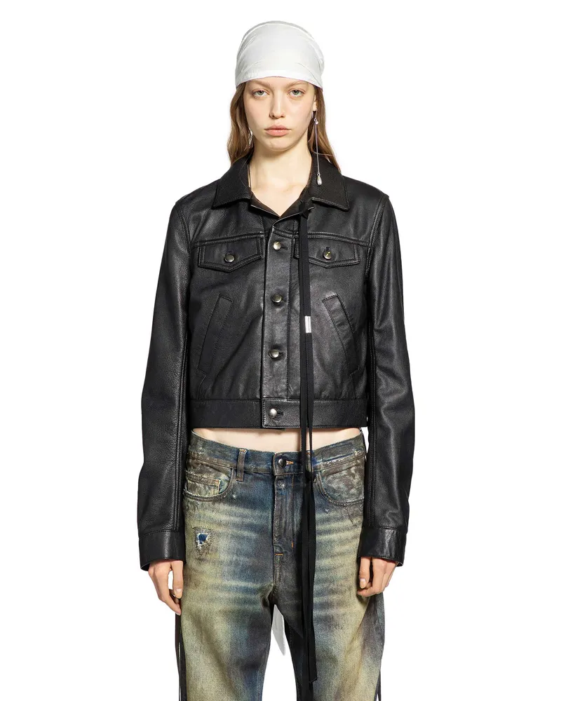 Ann Demeulemeester Ilmi Satin Structured Leather Jacket Black