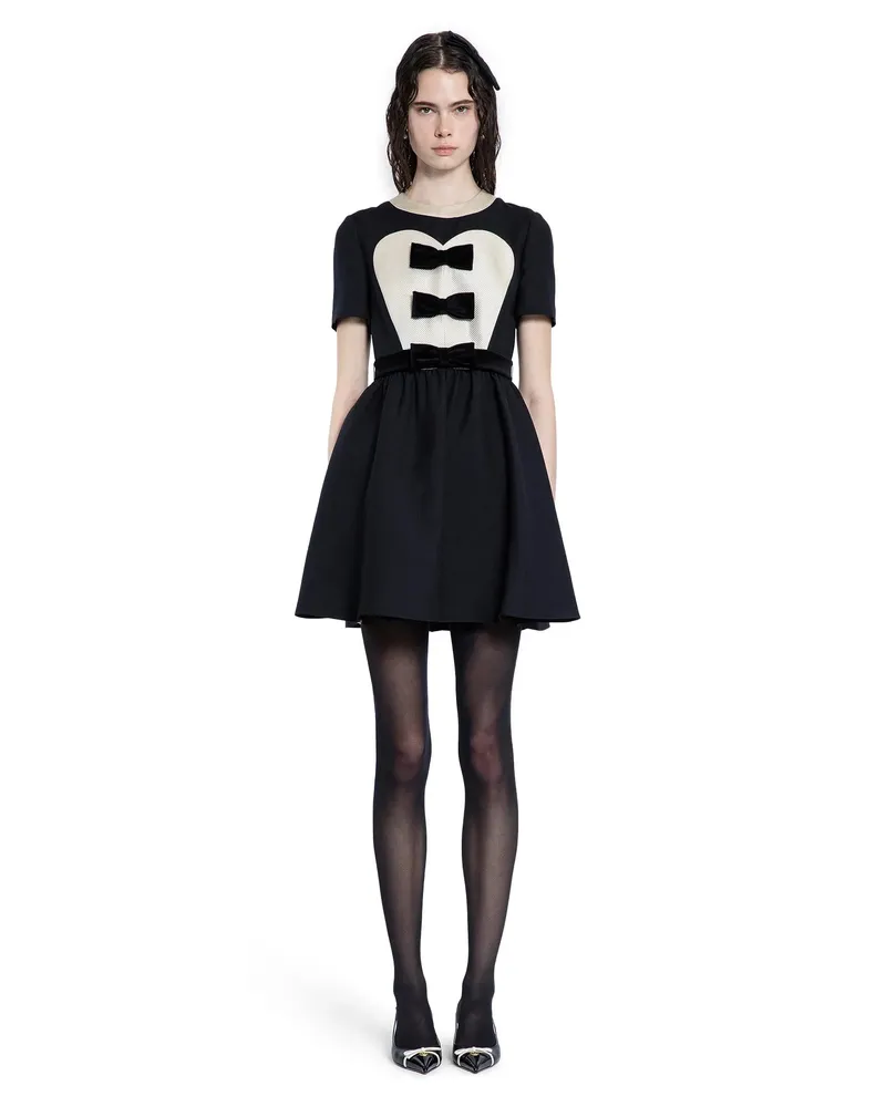 Valentino Garavani Crêpe Couture Mini Dress with Bows Black&white