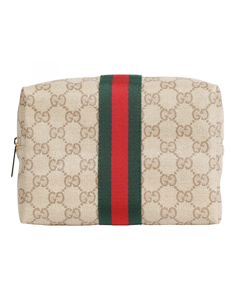 Gucci Coated GG Canvas and Web Cosmetics Case Beige