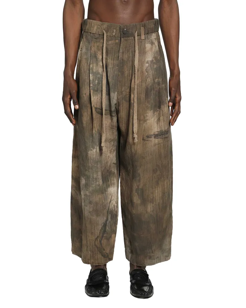 Ziggy Chen Digital Print Drawstring Trousers Brown