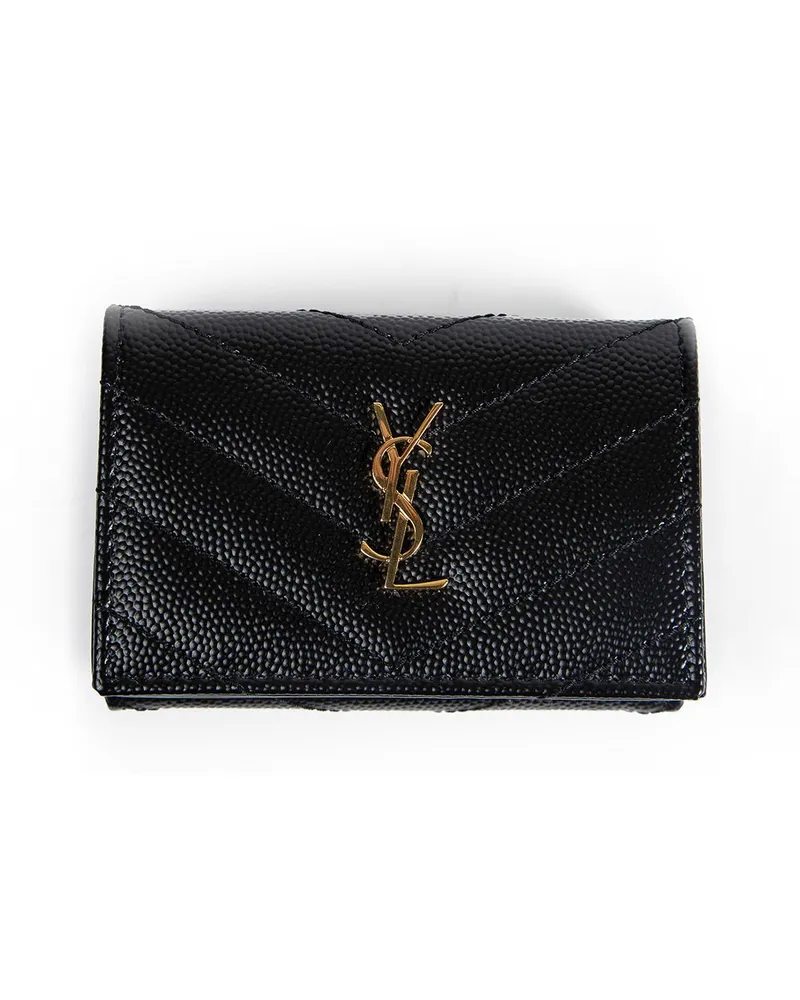 Saint Laurent Cassandre Plaque Quilted Wallet Black
