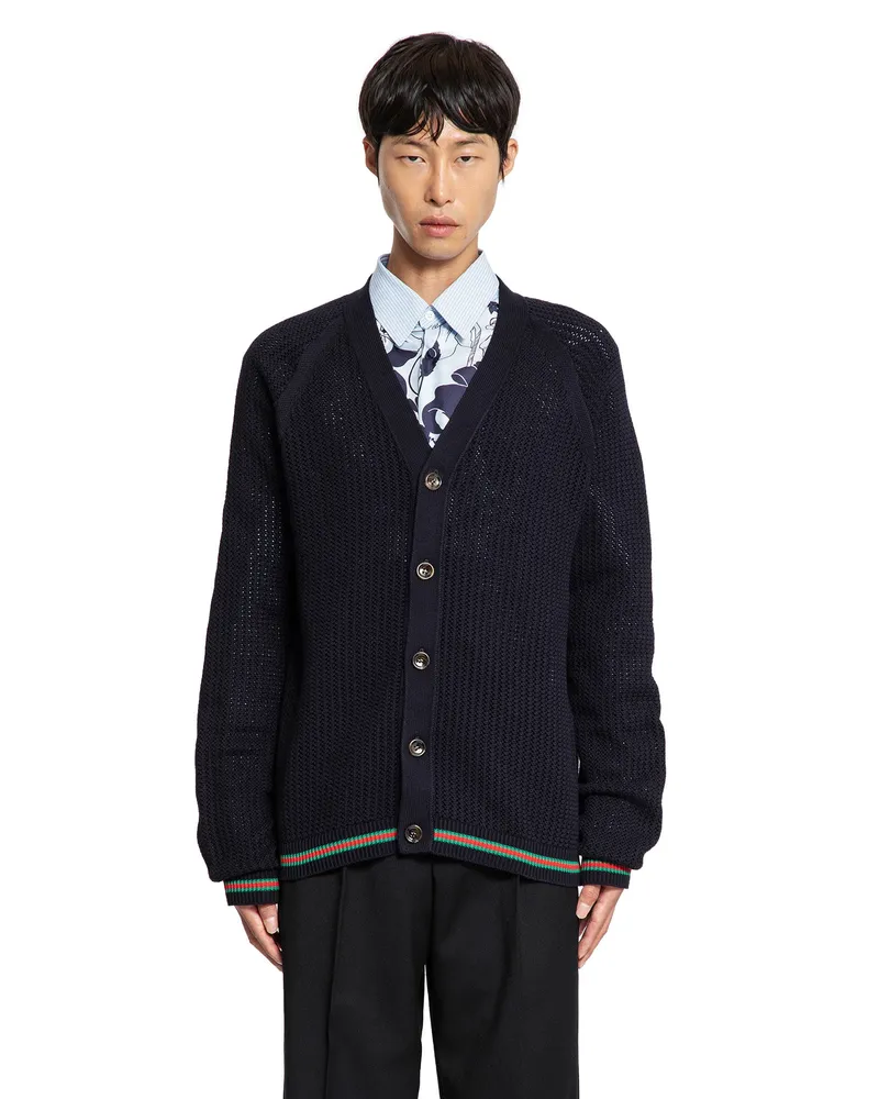 Gucci Cotton Web Cardigan Blue