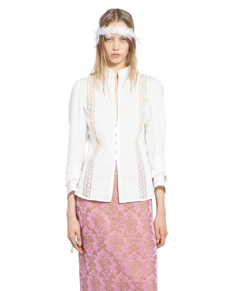 Ann Demeulemeester Lidy Open Front Shirt with Lace Ribbons White