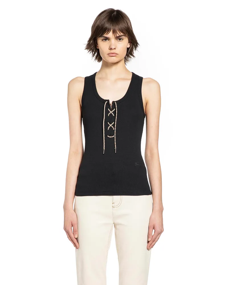 Burberry Lace-Up Cotton Tank Top Black