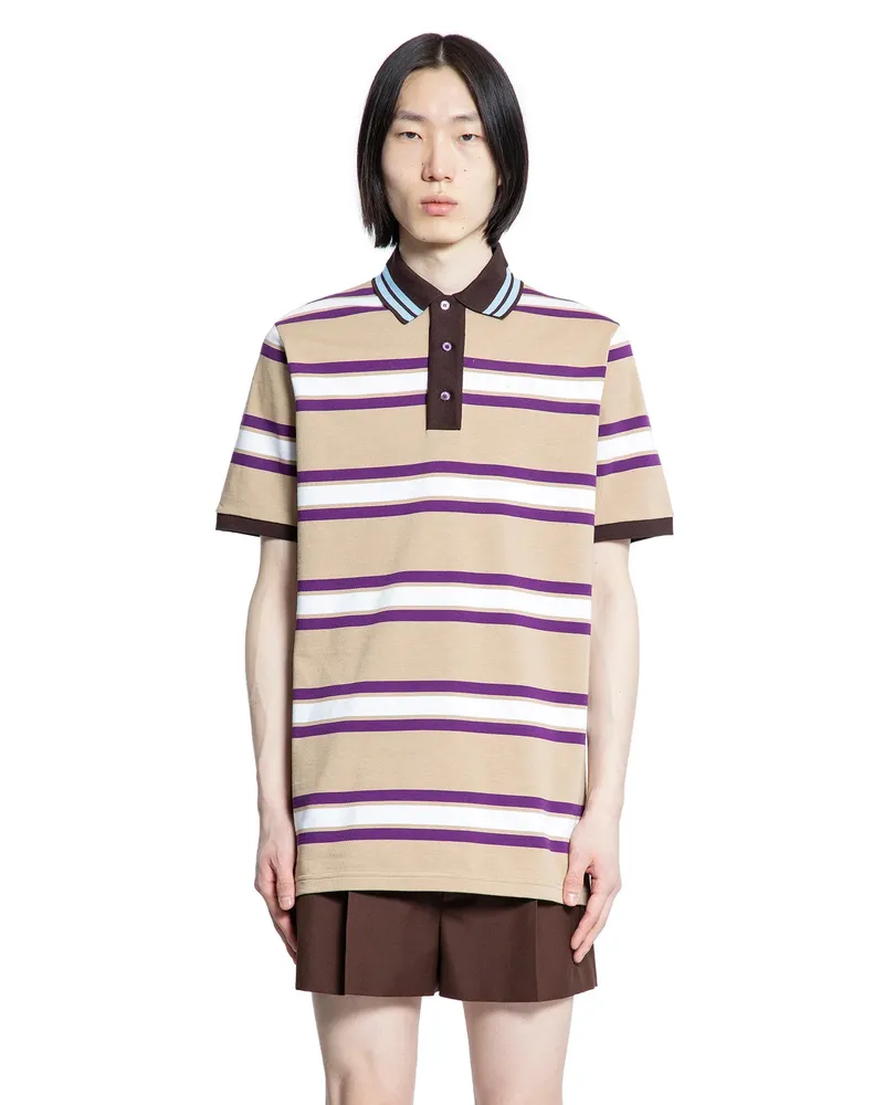 Gucci Striped Cotton JerSey Polo Shirt Beige