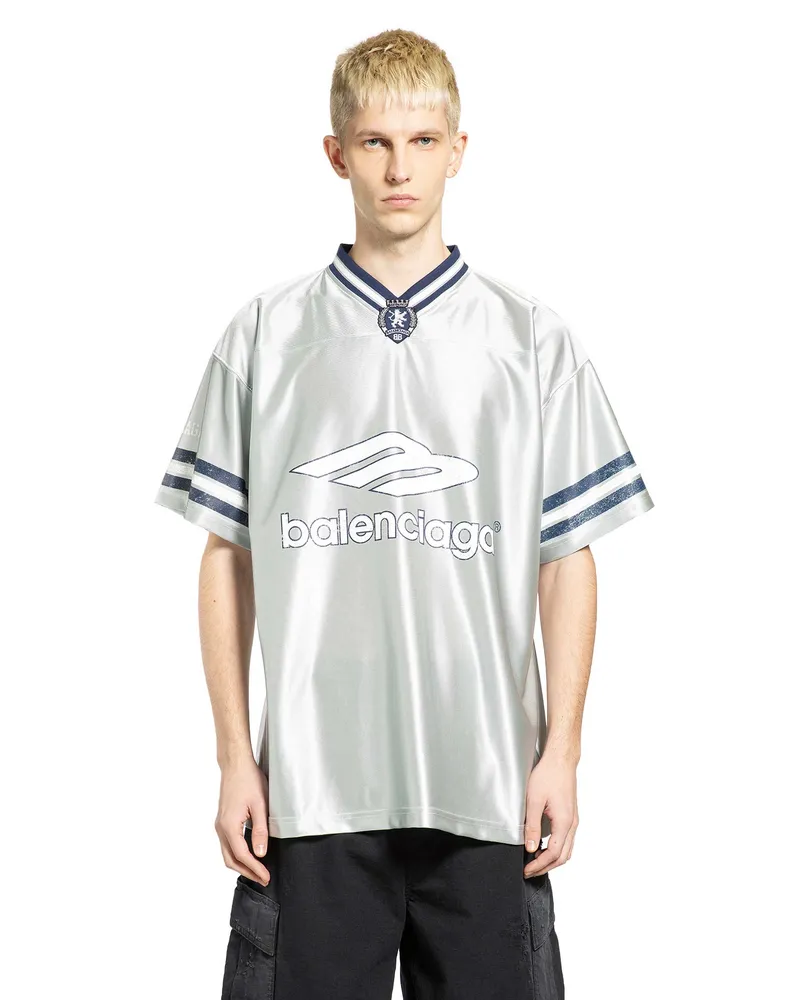 Balenciaga 3B Football V-Neck T-Shirt Silver